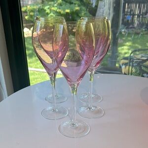 5 Set Romanian Iridescent Circlewear Wine Glasses Pink to Yellow